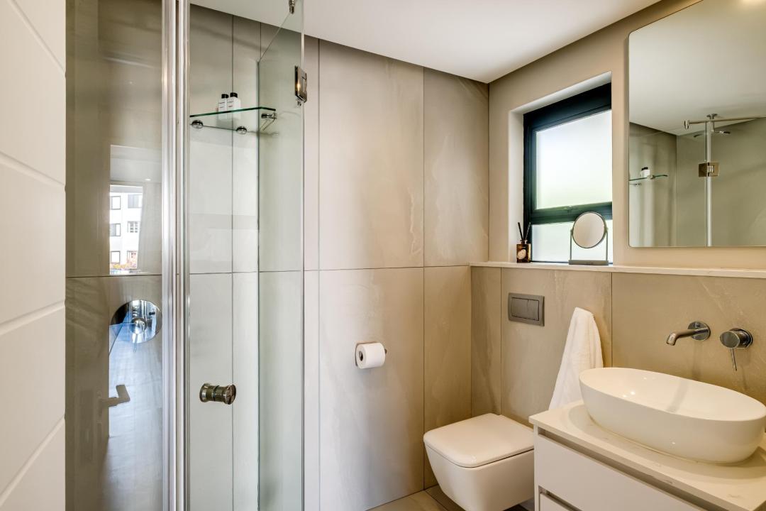 Modern guest bathroom with walk-in shower at Bantry Suite